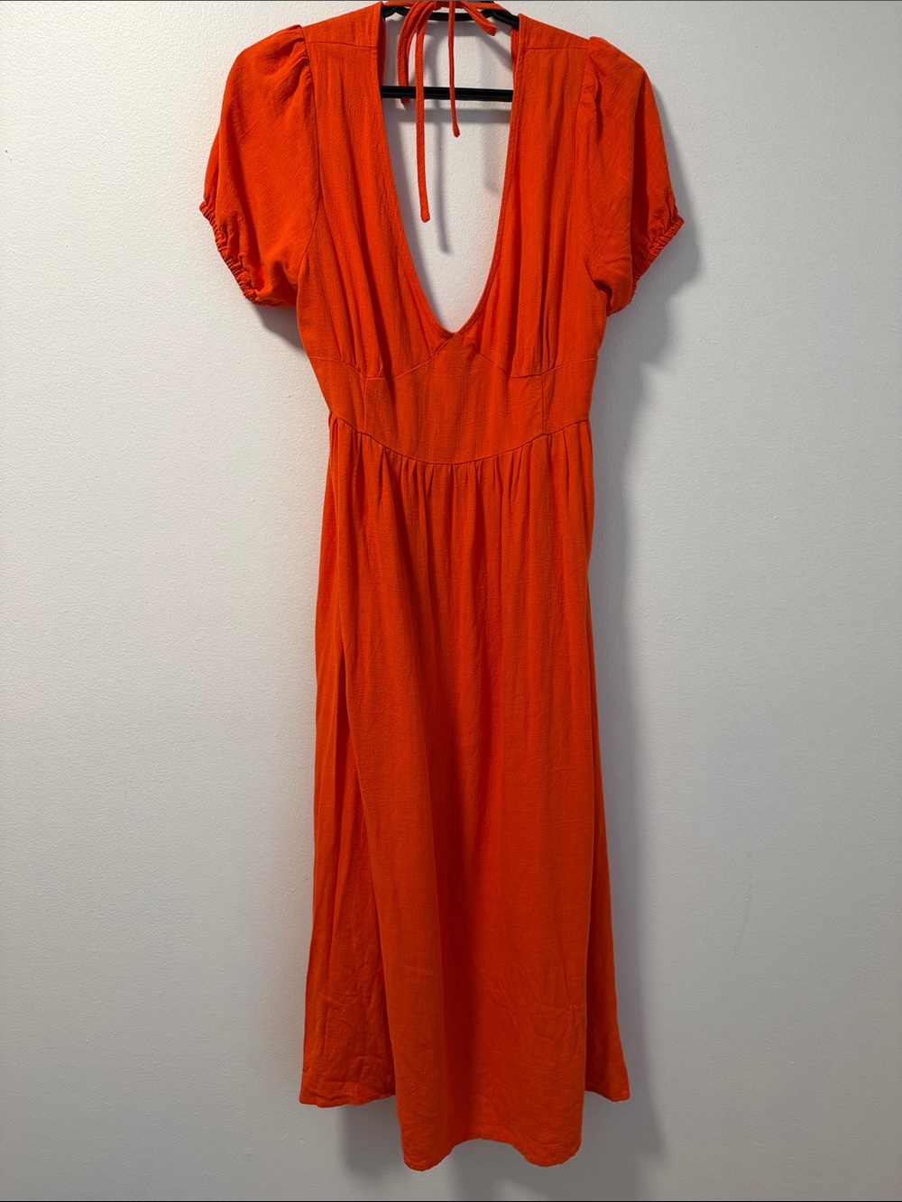 Lulu's Bright Orange Deep V Midi Dress with Tie Back Size 2X